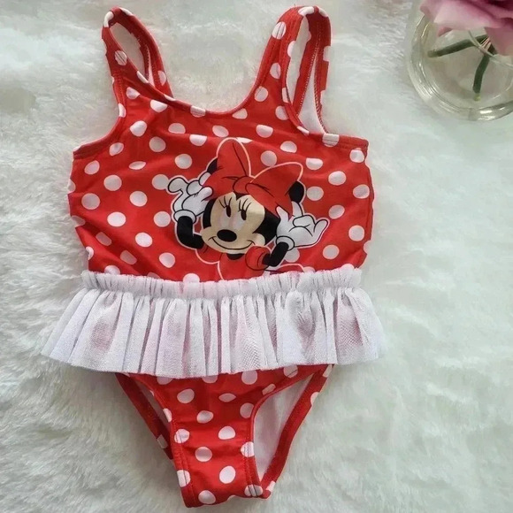 Disney Baby One Piece Ruffle Tank Swimsuit with Minnie - Picture 1 of 5
